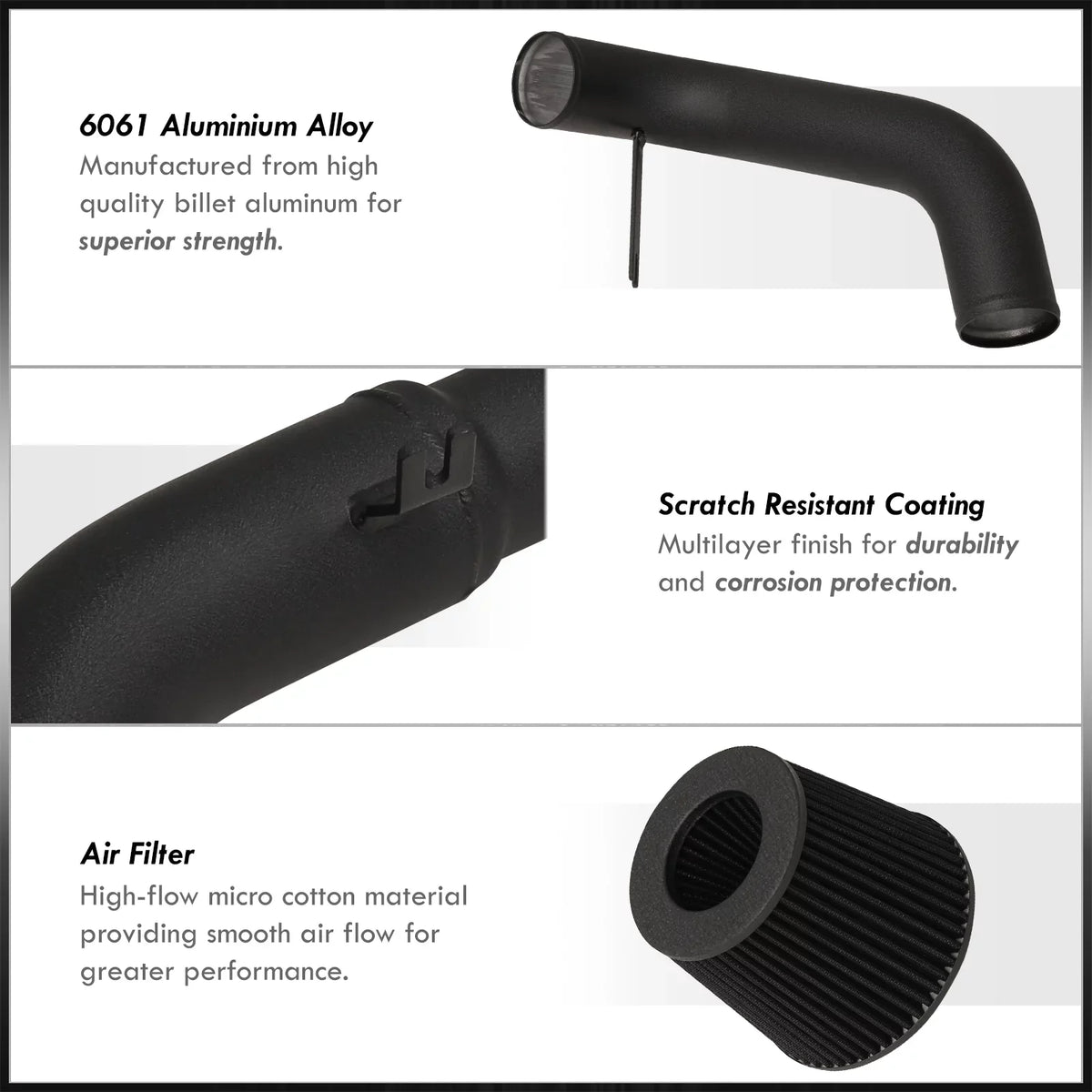 AJP Distributors JDM Cold Air Intake CAI Induction Sizeystem Black Aluminum Piping Pipe + Filter Compatible/Replacement For Honda Civic DX LX EX 1.8L L4 2006 2007 2008 2009 2010 2011 06 07 08 09 10 11