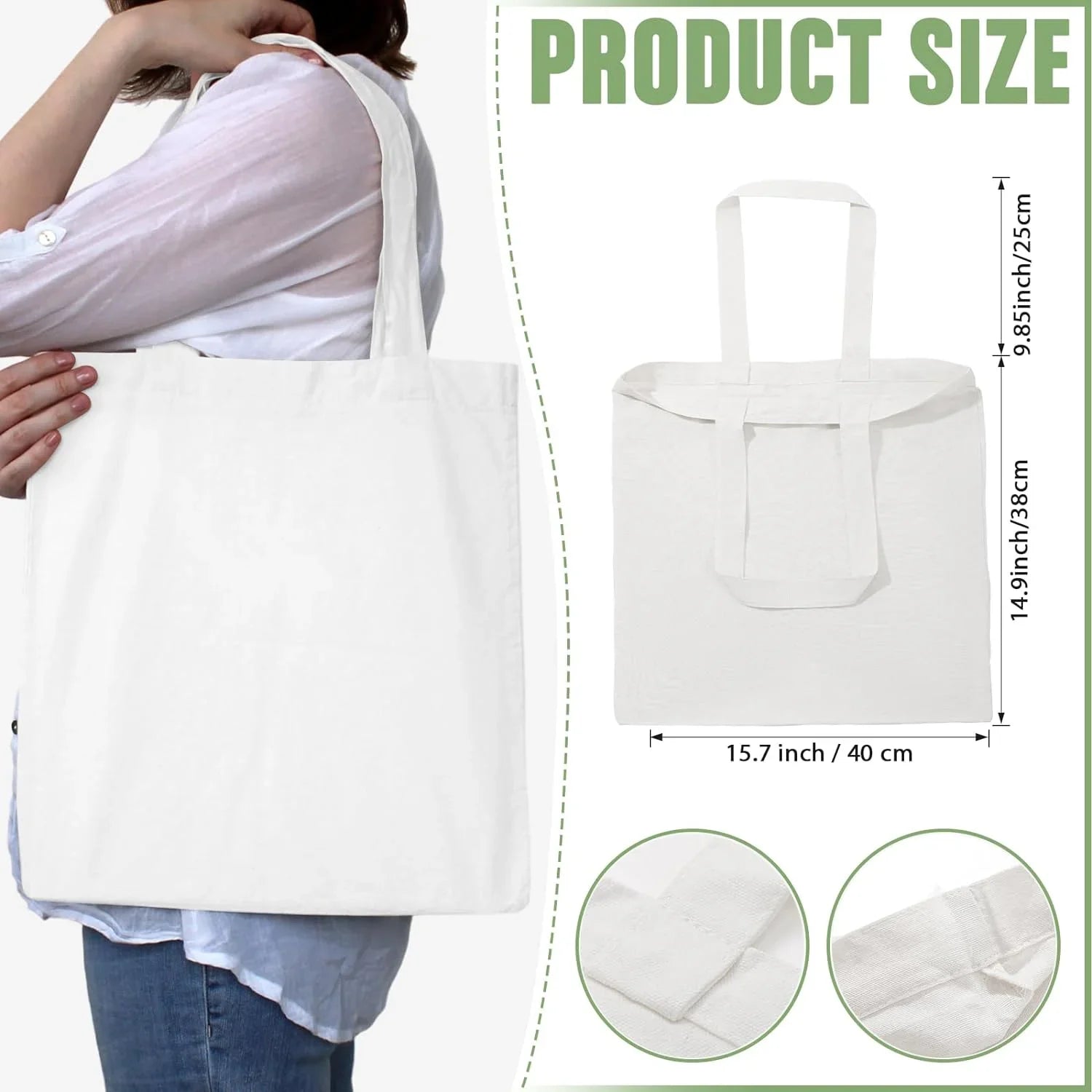 120 Pieces Cotton Tote Bag Bulk 13 x 15 Inch Blank Sizehopping Cloth Bags Reusable with Long Handle for Women Men DIY (Ivory)