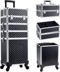 Joligrace 4 in 1 Aluminum Rolling Makeup Case with Wheels Cosmetic Train Case Trolley Box Sizealon Barber Case