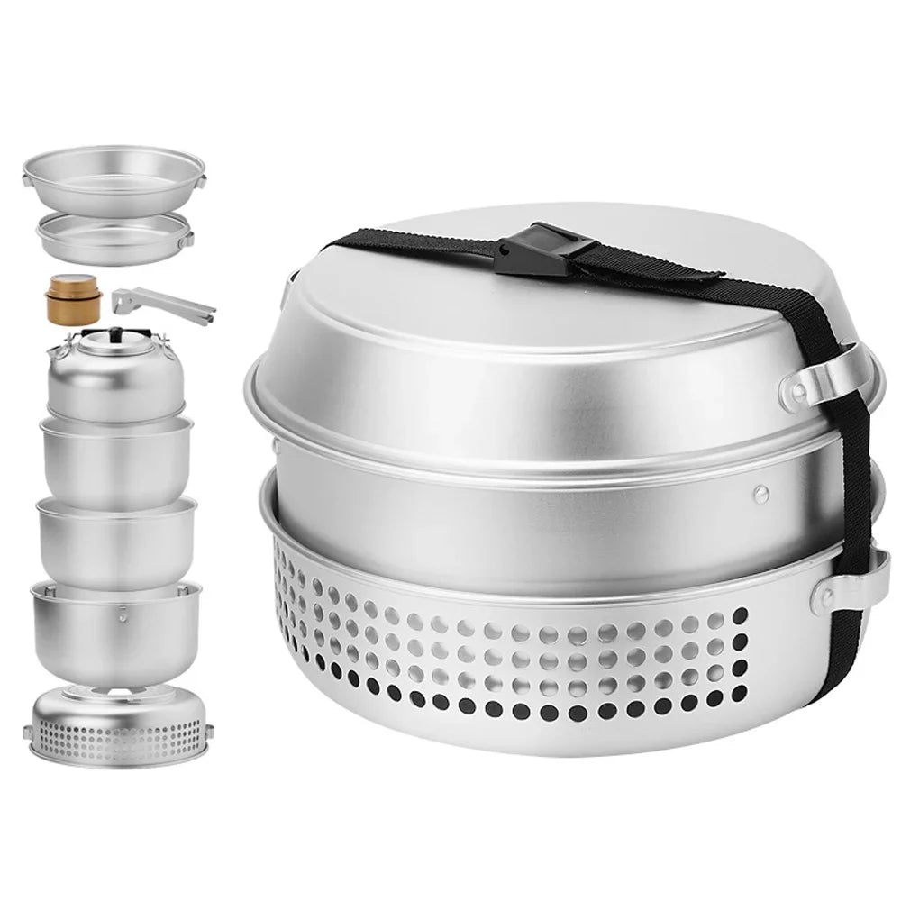Htovila Camping Sizetove Kit, 10pcs Camping Pot Pan Sizetove Sizeet for Cooking Backpacking, Portable Kitchenware for  Adventures