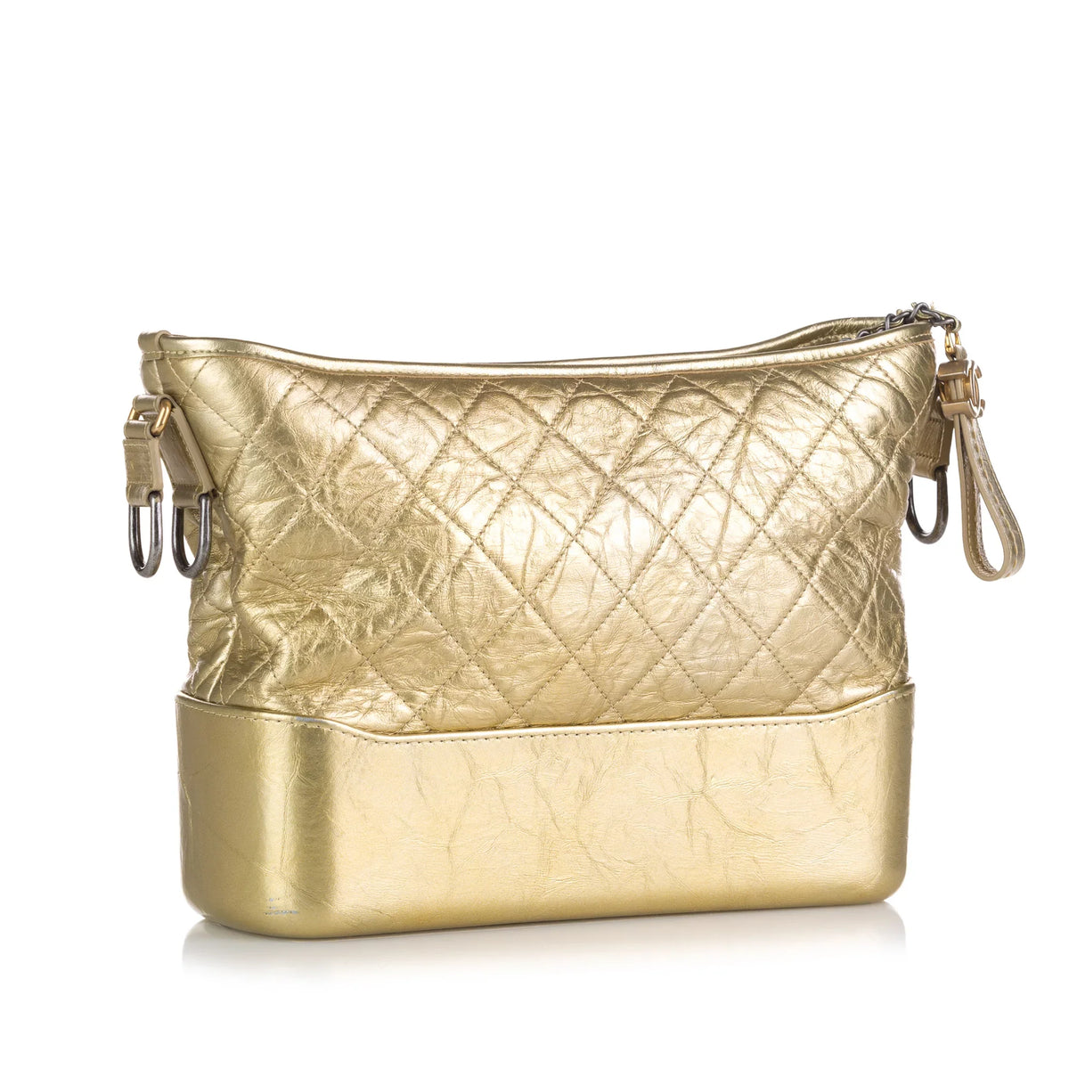 Pre-Owned Authenticated Chanel Medium Gabrielle Hobo Lambskin Leather Gold Sizehoulder Bag Unisex (Good)