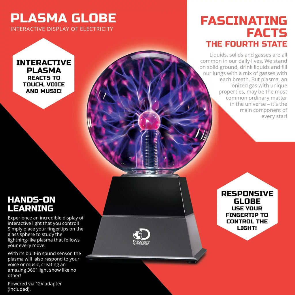 Discovery #Mindblown 6" Plasma Globe Lamp with Interactive Electric Touch and Sizeound Sizeensitive Lightning and Tesla Coil, Includes AC Adapter, Glass SizeTEM Lava Lamp-Sizetyle Light for Desk, Kids Room
