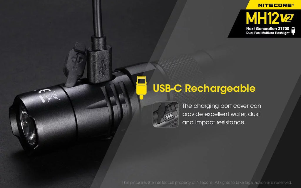 Combo: Nitecore MH12 V2 CREE XP-L2 V6 LED Flashlight -1200 Lumens -21700 Battery (Included) + NL2150HPi 21700 5000mAh Battery