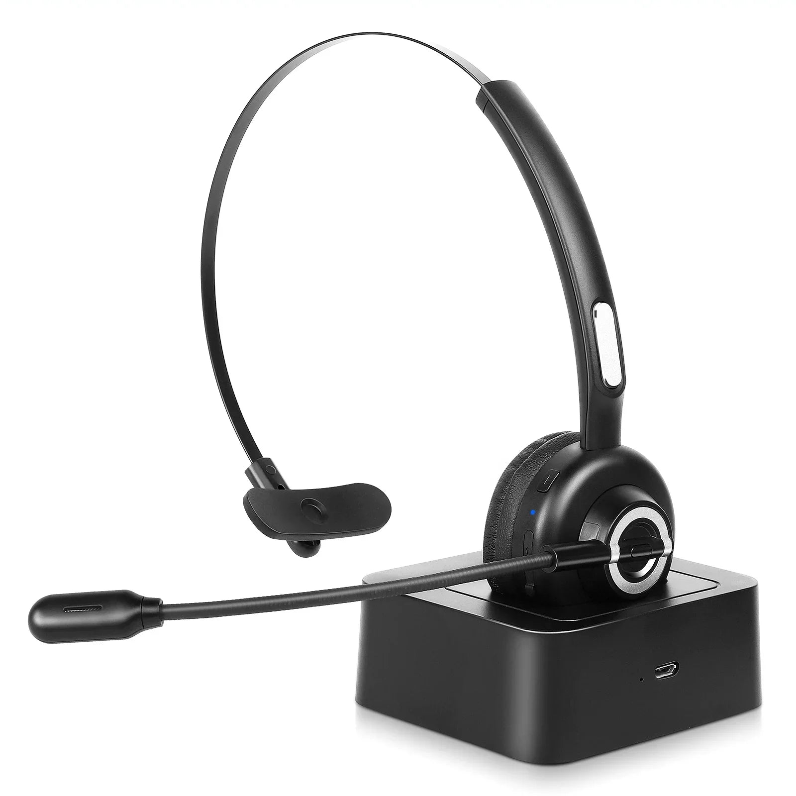 Cozy Bluetooth Headset, UX-M97 Wireless Headset with Microphone, Wireless Cell Phone Headset with Noise Isolation Mic Charging Base Mute Function for Tecno Pouvoir 3 With Charging Dock