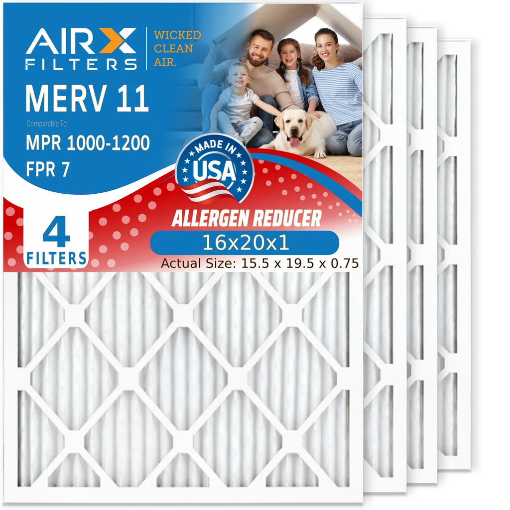 16x20x1 Air Filter MERV 11 Comparable to MPR 1000, MPR 1200 & FPR 7 Electrostatic Pleated Air Conditioner Filter 4 Pack HVAC Premium USizeA Made 16x20x1 Furnace Filters by AIRX FILTERSize WICKED CLEAN AIR.