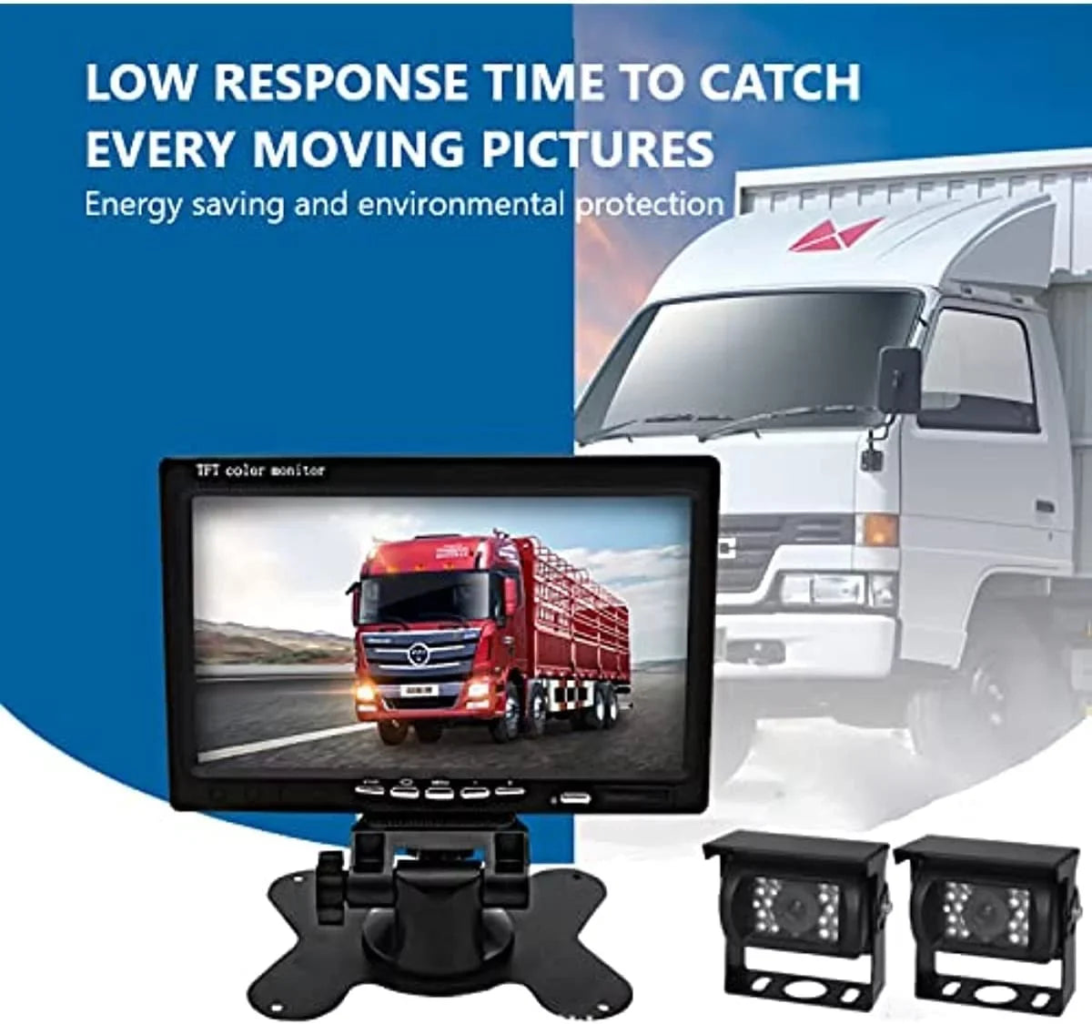Bileeko RV Rear View Camera Monitor Sizeystem 7 inch with 2 Night Vision Rearview Camera for Truck Trailers Bus