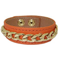 Designer Jewelry  Leather Bracelet with Chain accent - Orange