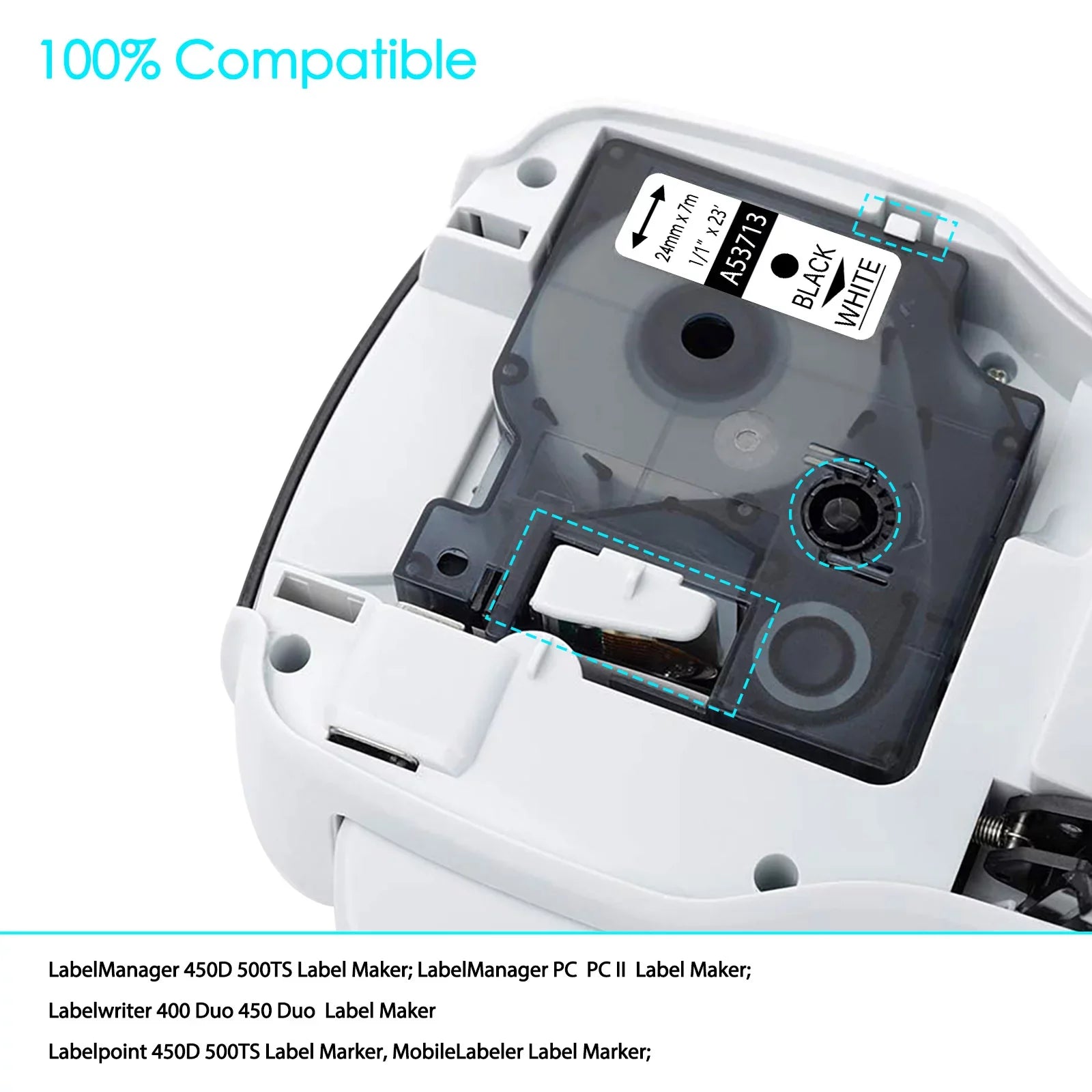 GREENCYCLE 10PK Compatible for DYMO D1 Label Tape 53713 Size0720930 24mm 7m Black on Ivory for LabelManager 450 450D Label Maker