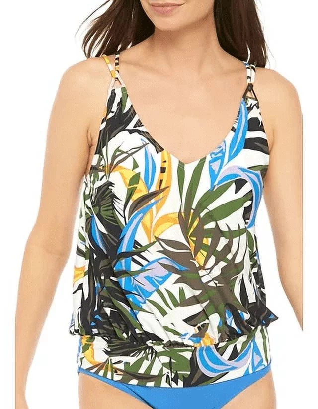 Calvin Klein OLIVE MULTI TROPIC RAINFORESizeT Blouson Tankini Top, USize X-Sizemall